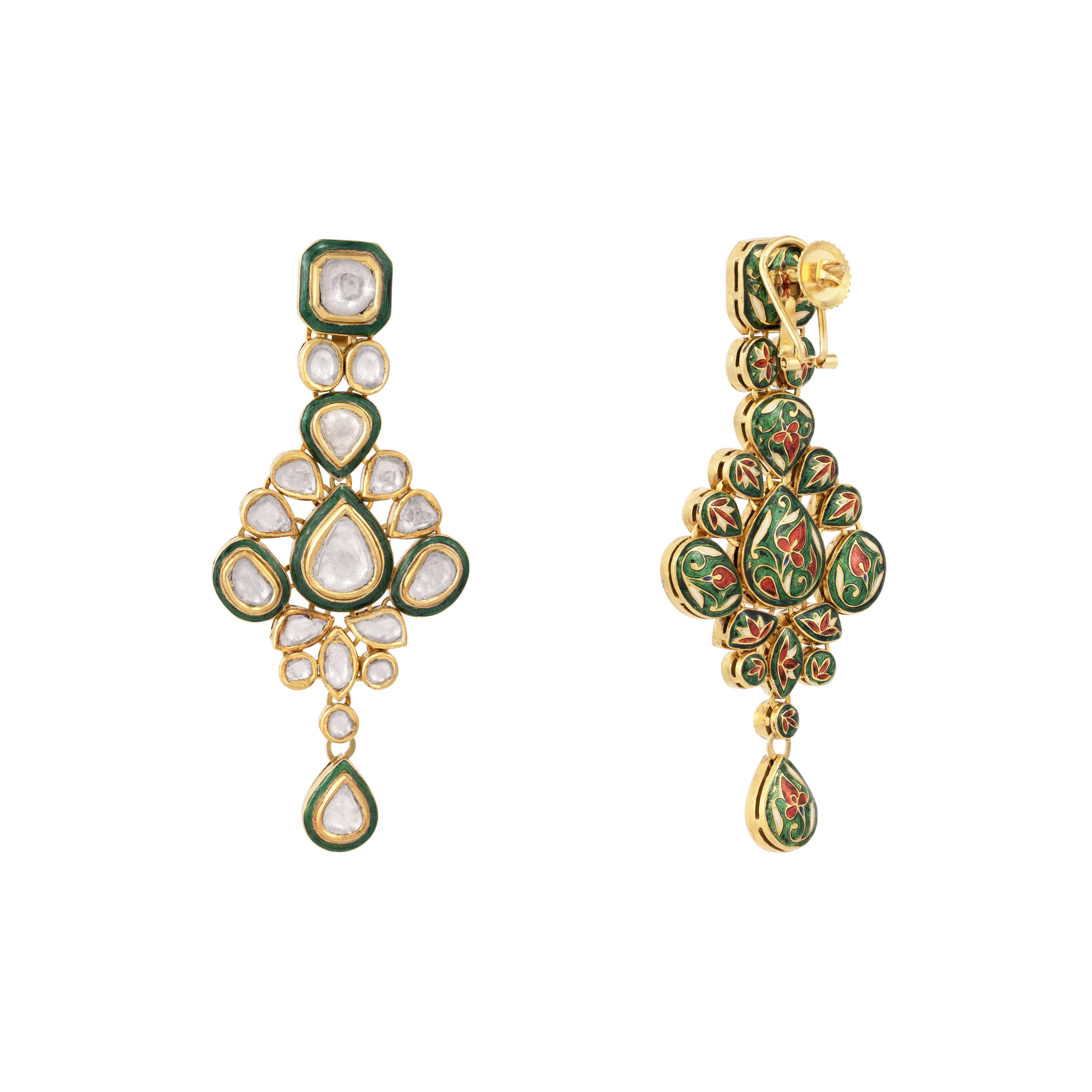 Long Green Enamel Polki Earring